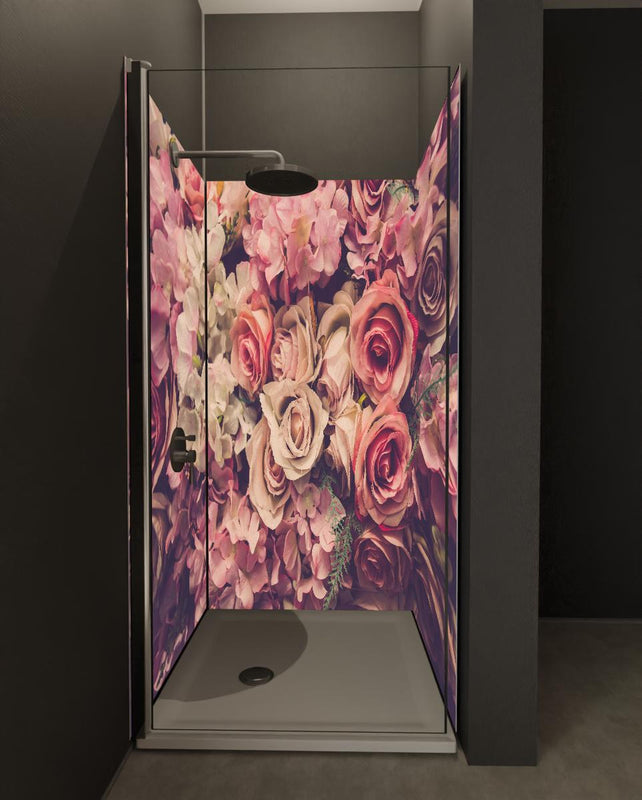 Duschrückwand - retro rosa Rosen
