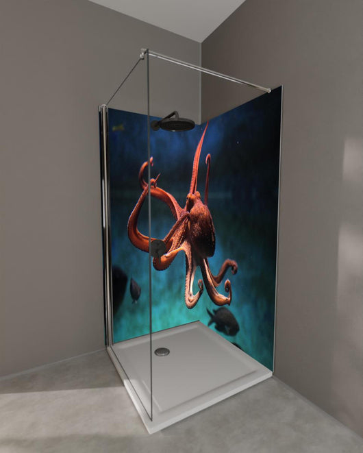 Duschrückwand - rötlicher Oktopus Unterwasser