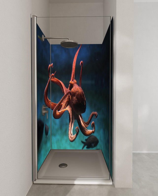 Duschrückwand - rötlicher Oktopus Unterwasser
