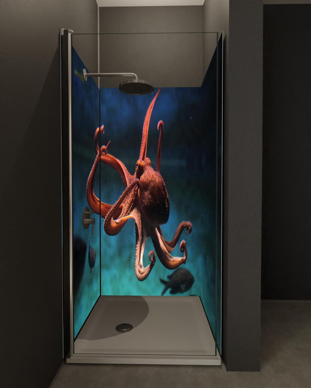 Duschrückwand - rötlicher Oktopus Unterwasser