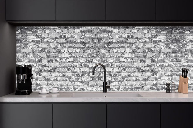 Küchenrückwand - Hellgraue verwitterte Vintage  Ziegelwand