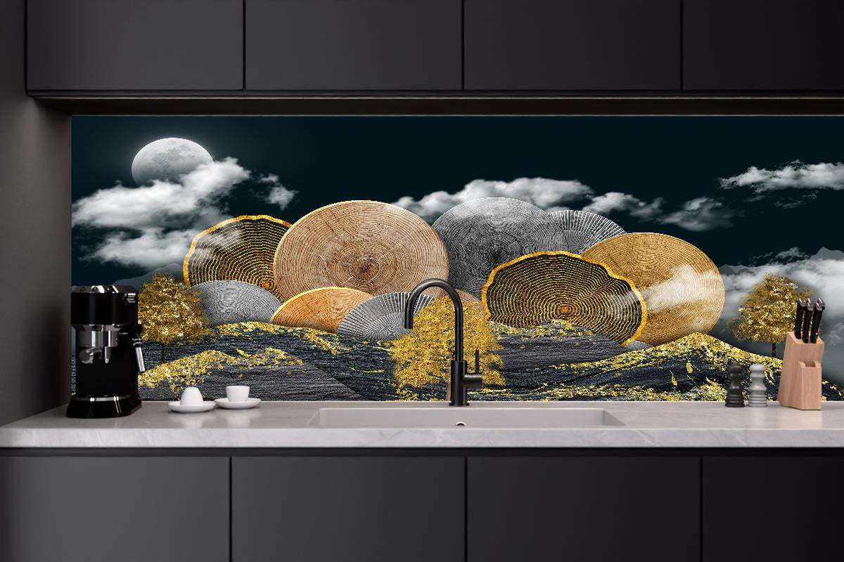 Küchenrückwand - Abstraktes Landschaftsmuster - Nächtlich
