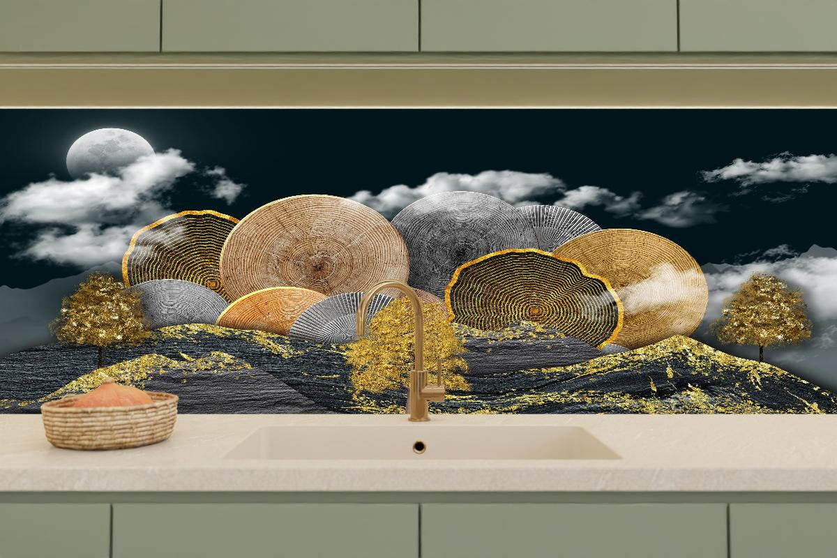 Küchenrückwand - Abstraktes Landschaftsmuster - Nächtlich