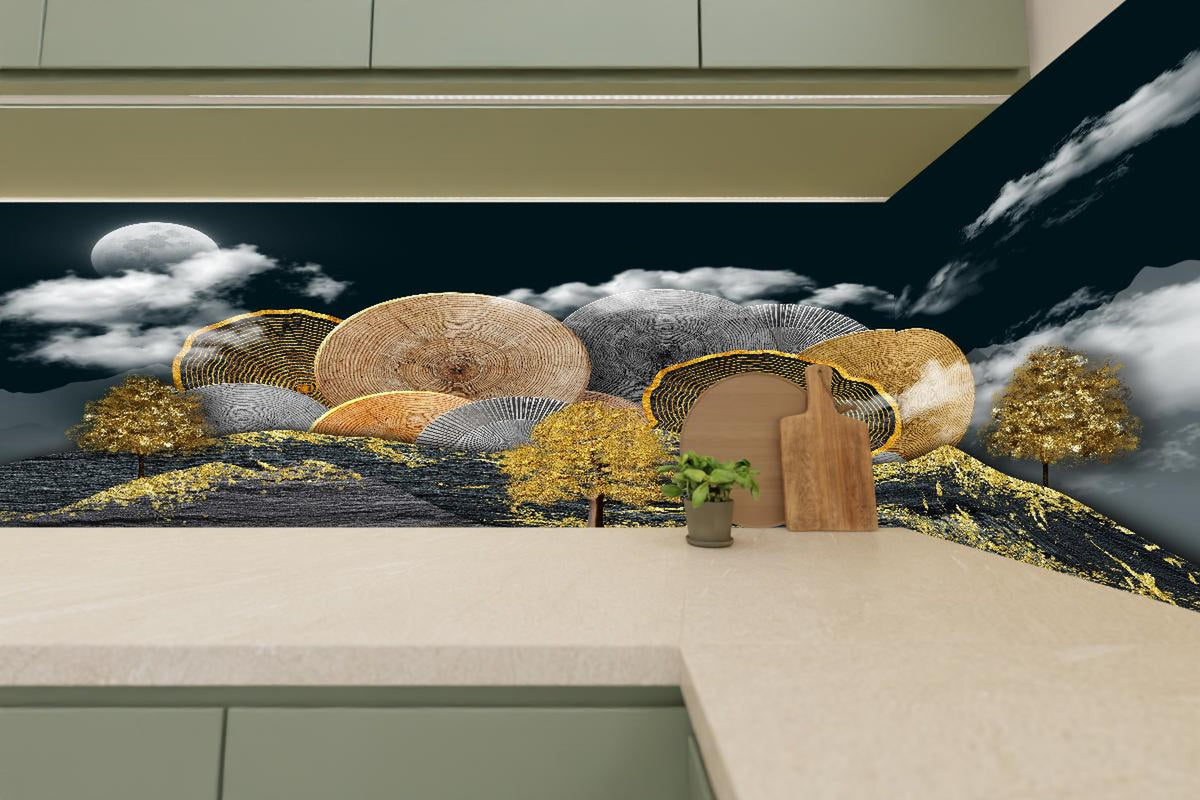 Küchenrückwand - Abstraktes Landschaftsmuster - Nächtlich