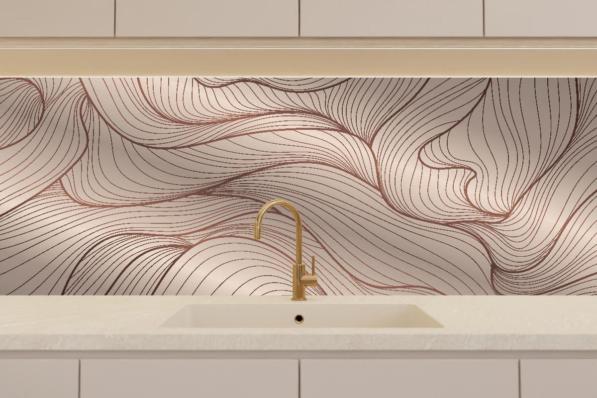 Küchenrückwand - Abstraktes Wellenmuster in Beige-Tönen