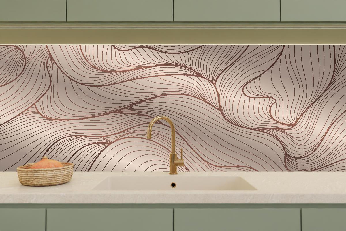 Küchenrückwand - Abstraktes Wellenmuster in Beige-Tönen