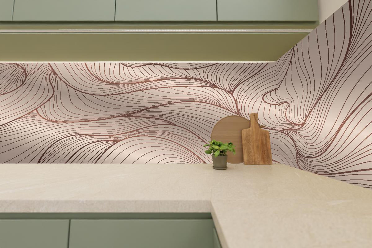 Küchenrückwand - Abstraktes Wellenmuster in Beige-Tönen
