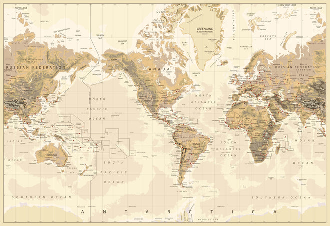 Küchenrückwand - Antike Weltkarte Amerika-zentriert Braun