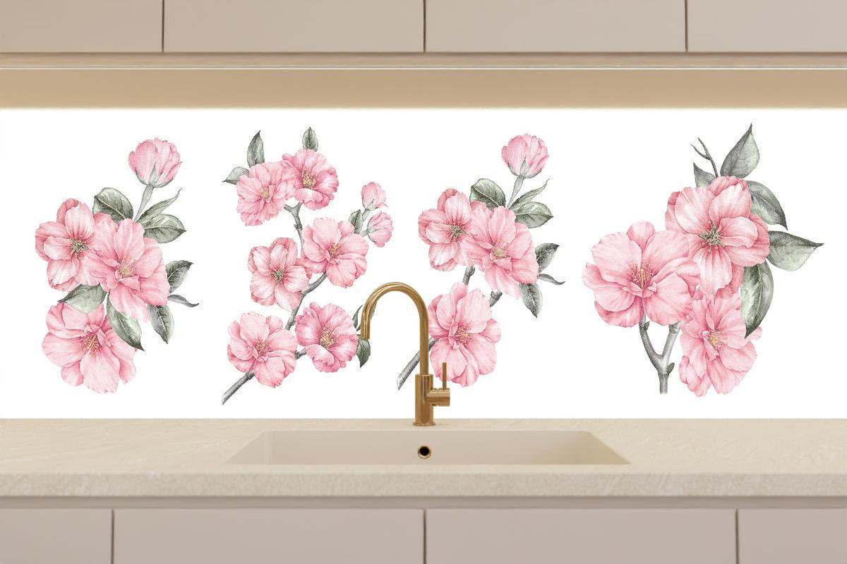 Küchenrückwand - Aquarellelemente von blühenden Sakura