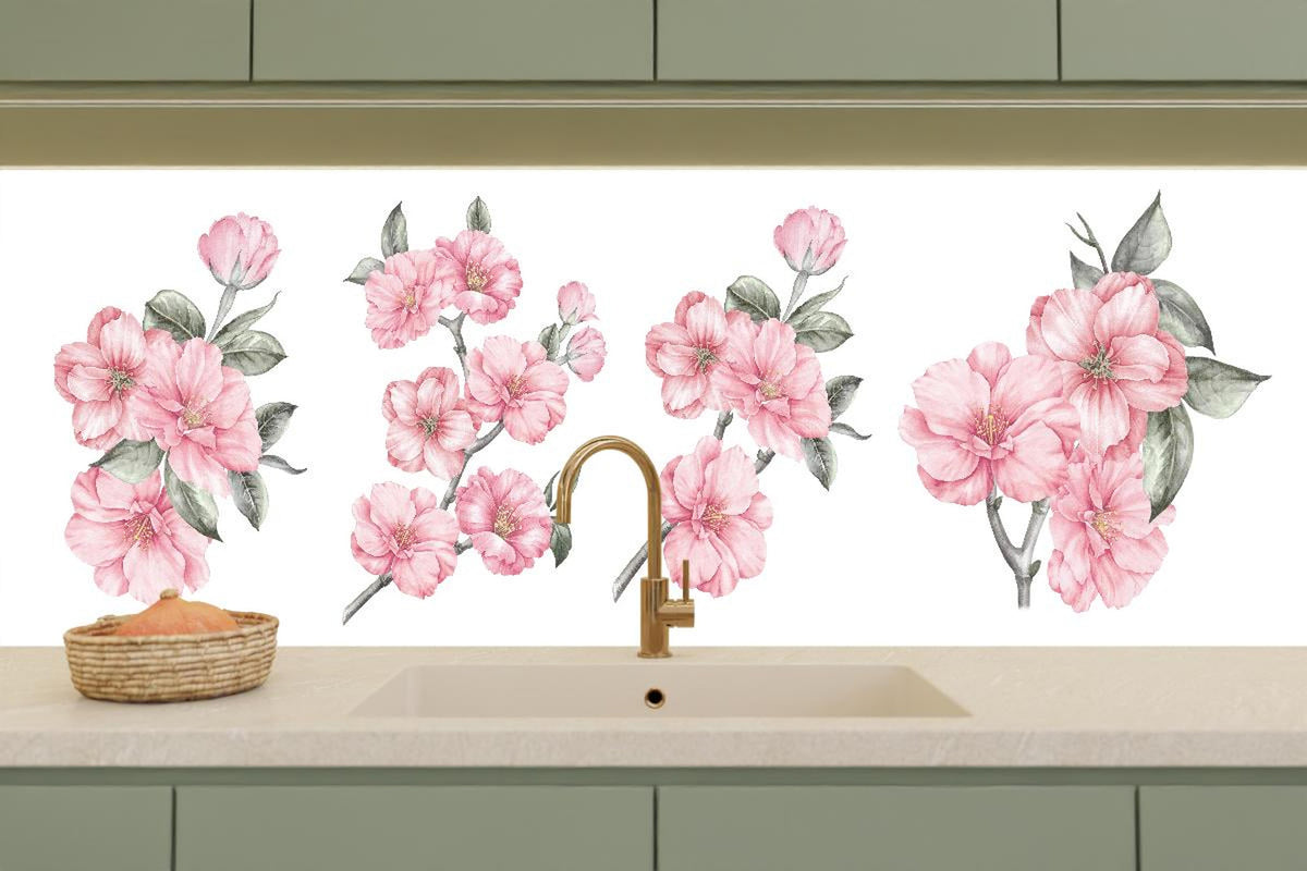 Küchenrückwand - Aquarellelemente von blühenden Sakura