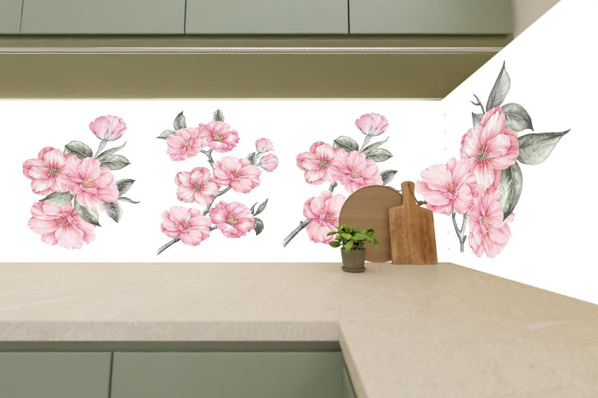 Küchenrückwand - Aquarellelemente von blühenden Sakura
