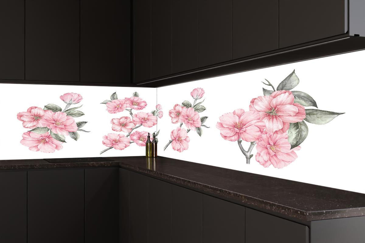 Küchenrückwand - Aquarellelemente von blühenden Sakura