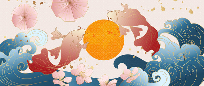 Küchenrückwand - Asiatische Koi-Karpfen Illustration Kunst