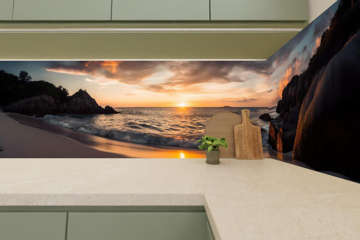 Küchenrückwand - Beeindruckendes Sonnenuntergangs-Strandpanorama