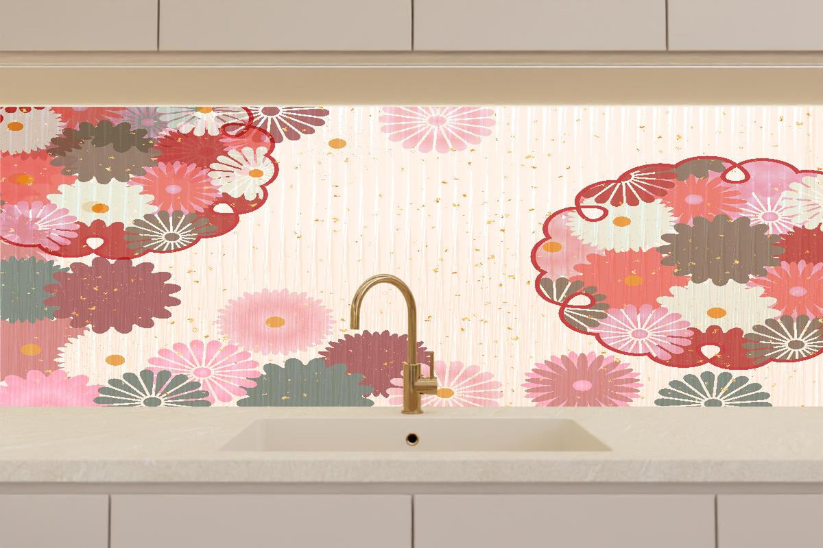 Küchenrückwand - Beige-Rosa Blumenmuster Illustration