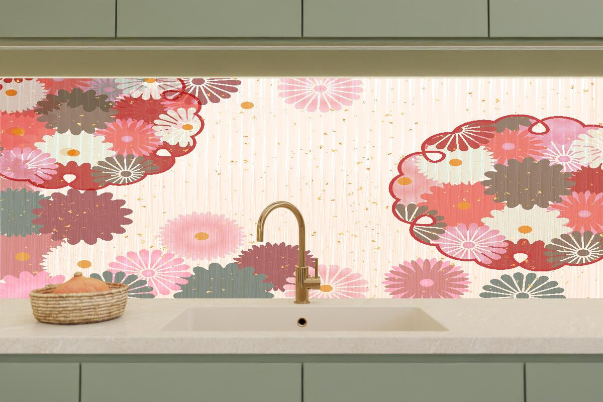 Küchenrückwand - Beige-Rosa Blumenmuster Illustration