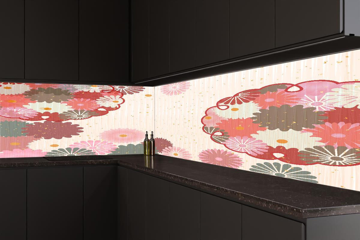 Küchenrückwand - Beige-Rosa Blumenmuster Illustration