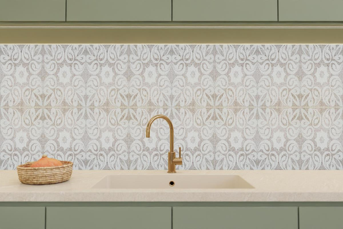 Küchenrückwand - Beiges quadratisches Mosaikmotiv