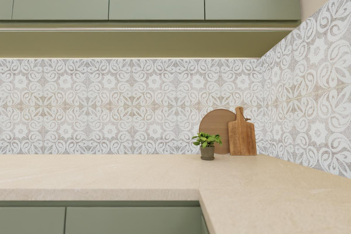 Küchenrückwand - Beiges quadratisches Mosaikmotiv