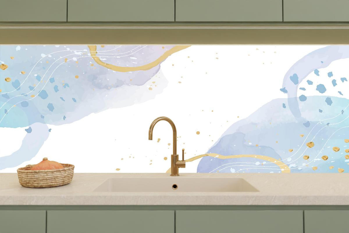 Küchenrückwand - Blau-Goldenes Aquarell Kunstwerk Muster