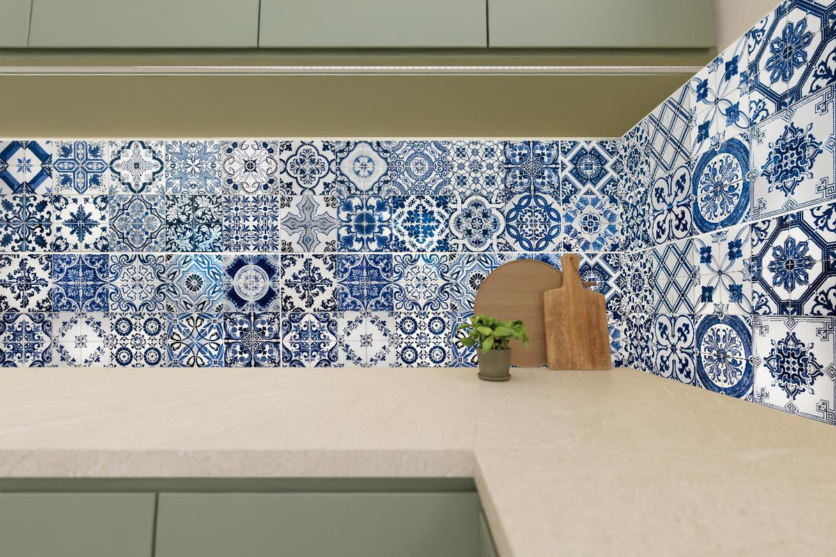 Küchenrückwand - Blaue portugiesische Azulejo-Fliesen