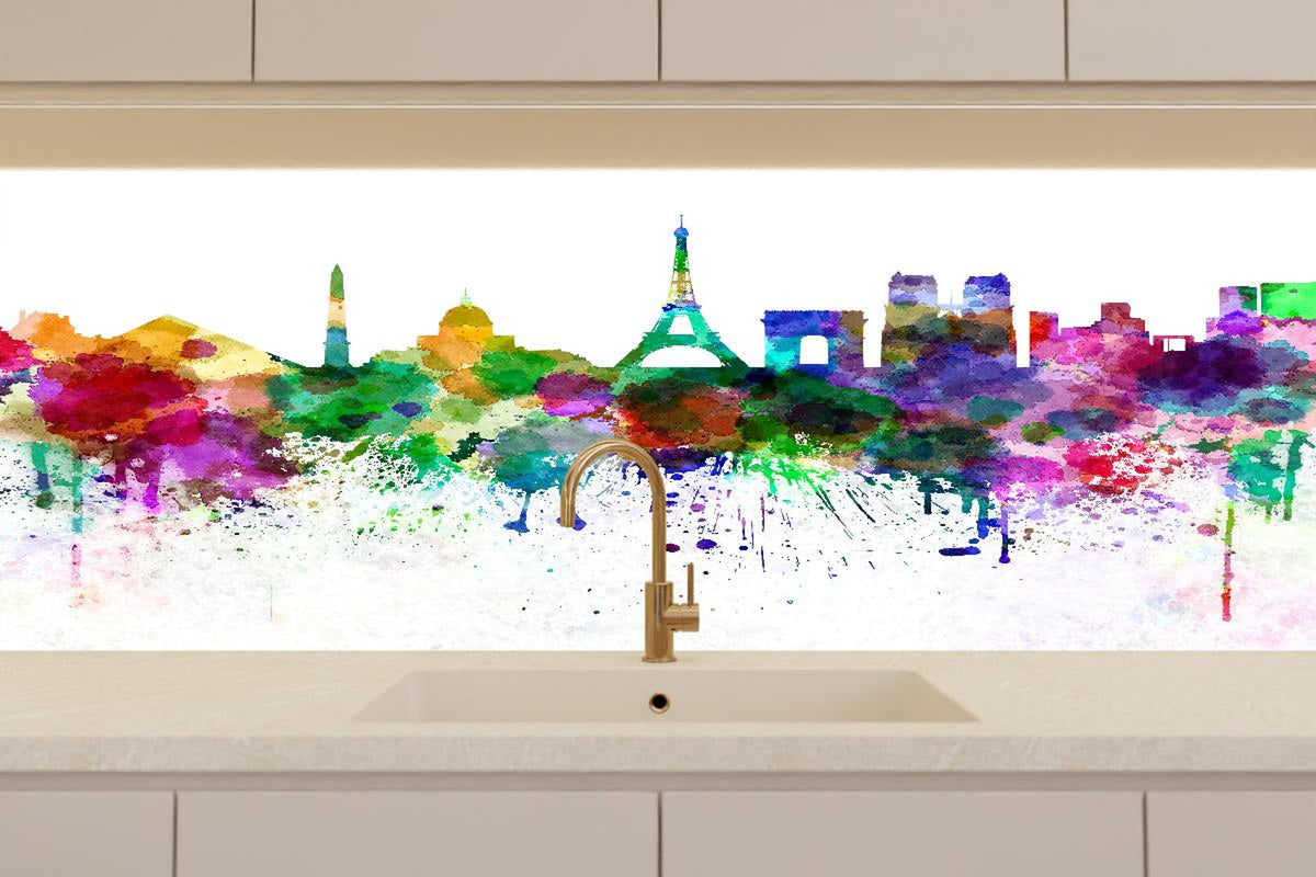 Küchenrückwand - Bunte Paris Skyline Aquarell