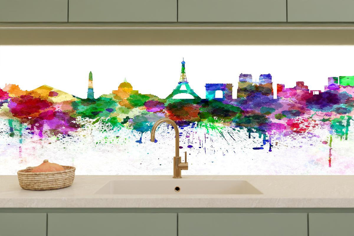 Küchenrückwand - Bunte Paris Skyline Aquarell