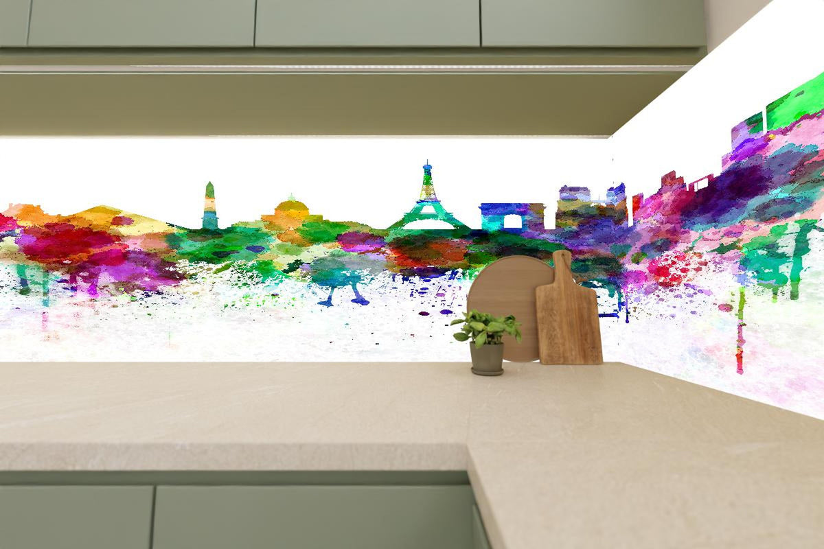 Küchenrückwand - Bunte Paris Skyline Aquarell