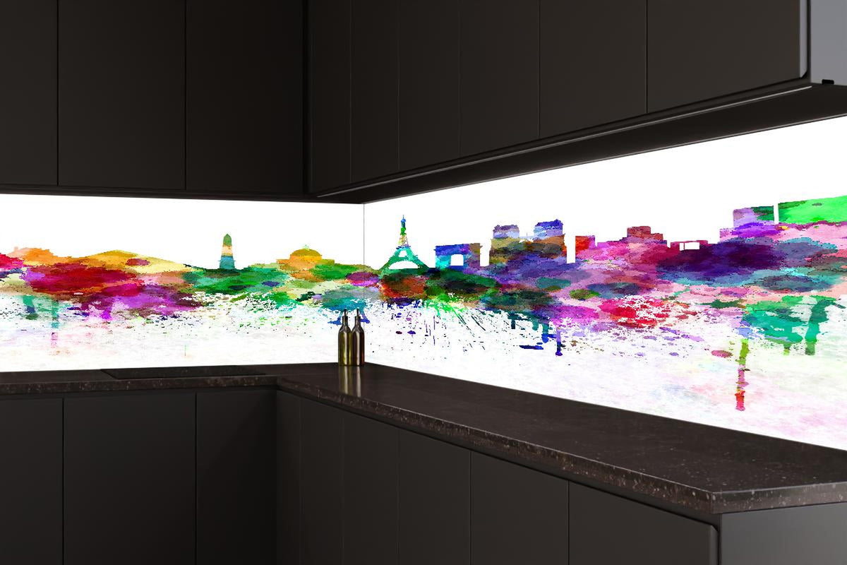 Küchenrückwand - Bunte Paris Skyline Aquarell