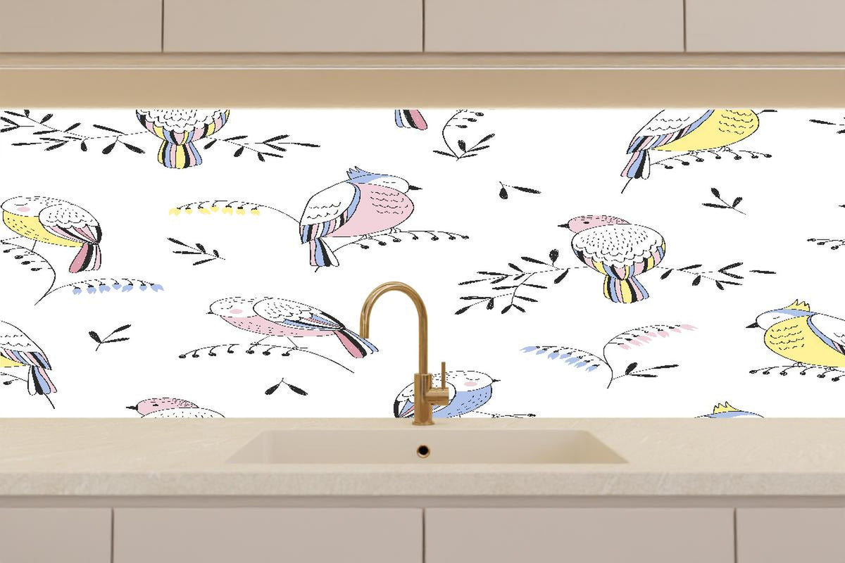Küchenrückwand - Bunte Vögel Muster Illustration