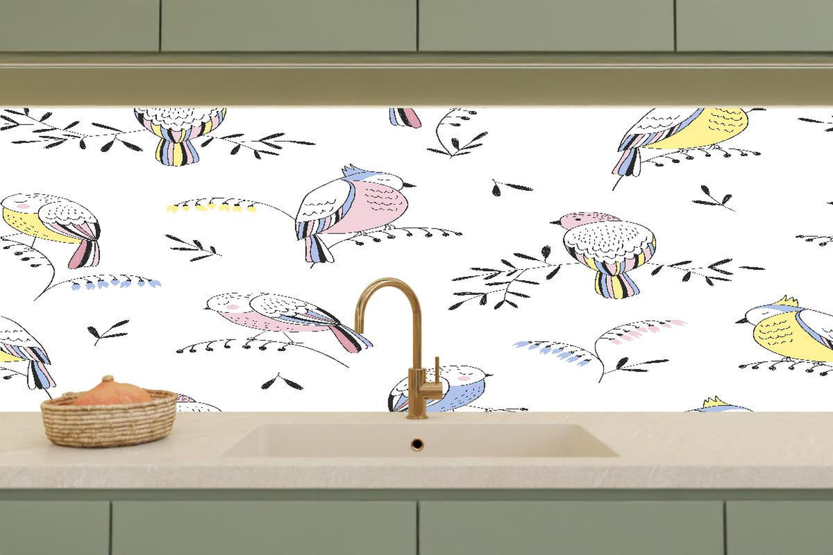 Küchenrückwand - Bunte Vögel Muster Illustration