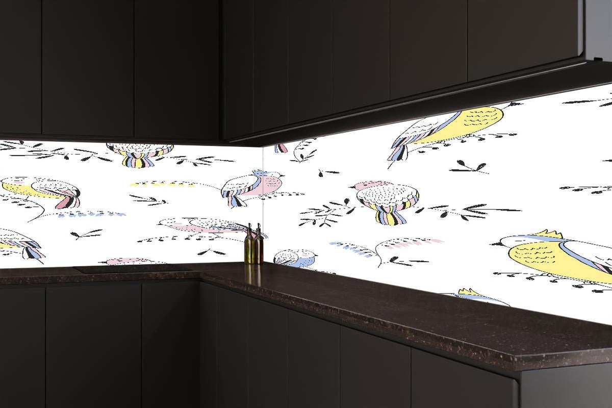 Küchenrückwand - Bunte Vögel Muster Illustration