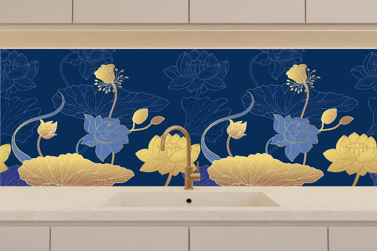 Küchenrückwand - Dekorative Blumen Tapetenillustration Nachtblau