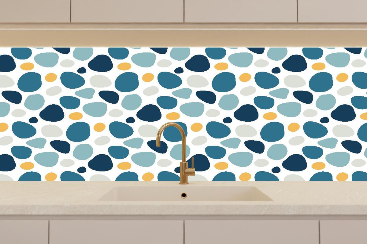 Küchenrückwand - Dekoratives Blau-Weiß-Oranges Designmuster