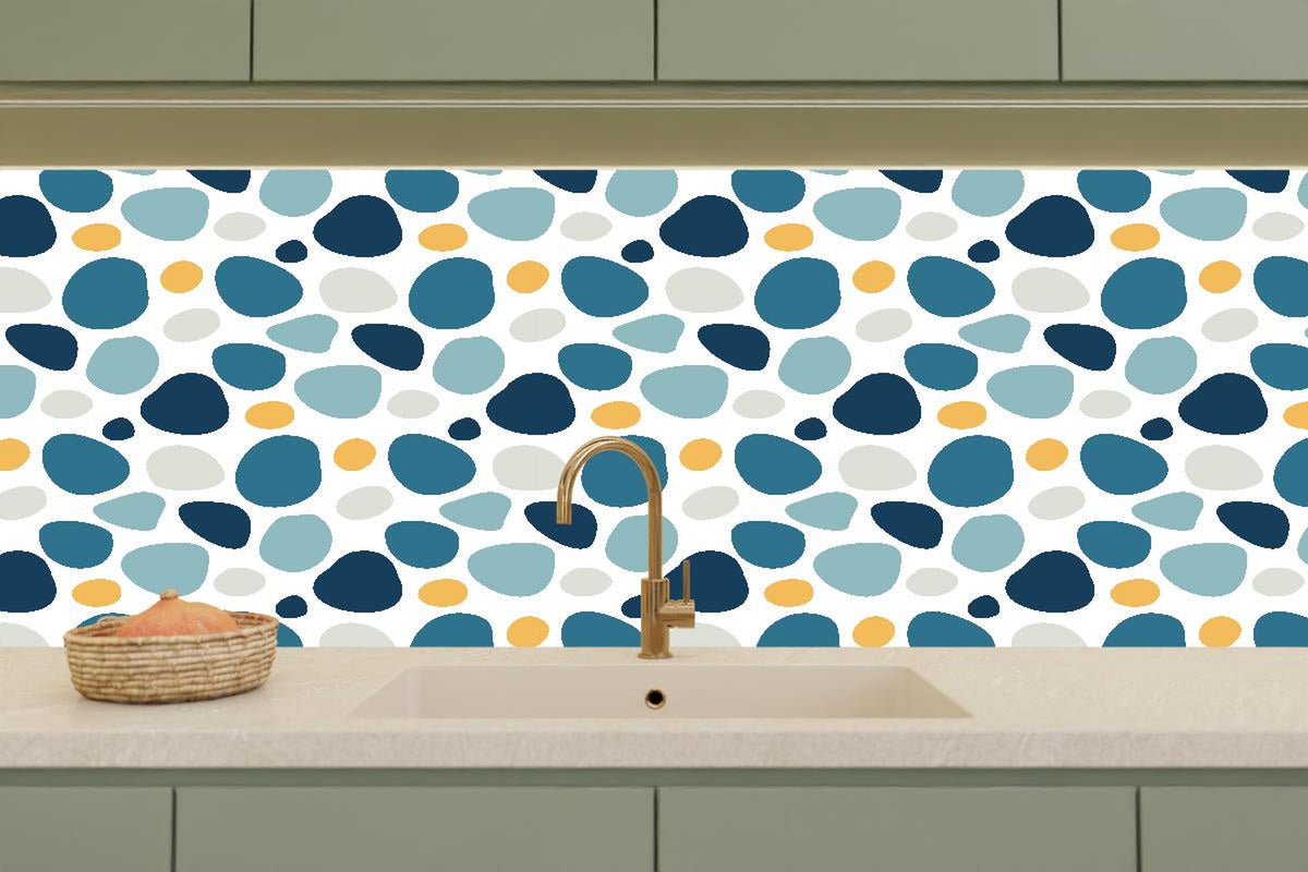 Küchenrückwand - Dekoratives Blau-Weiß-Oranges Designmuster