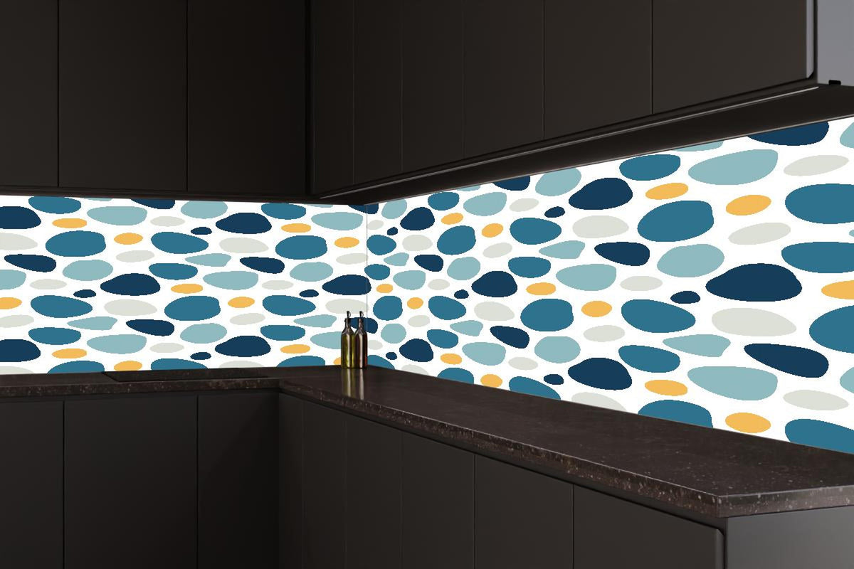 Küchenrückwand - Dekoratives Blau-Weiß-Oranges Designmuster