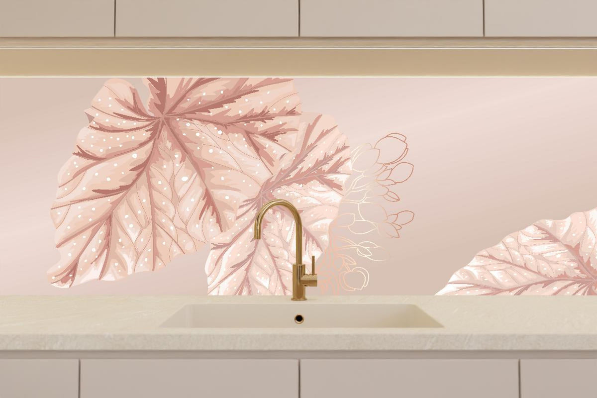 Küchenrückwand - Design Blüten Blatt Illustration Beige