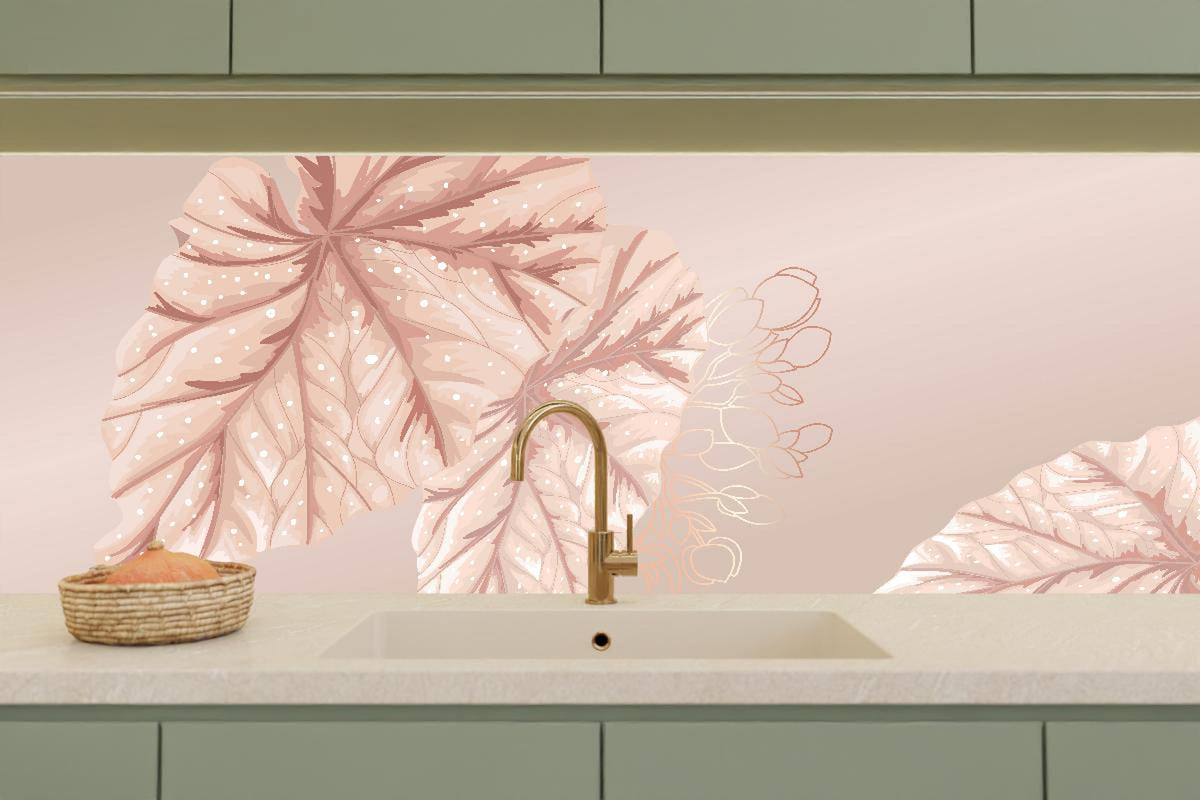 Küchenrückwand - Design Blüten Blatt Illustration Beige