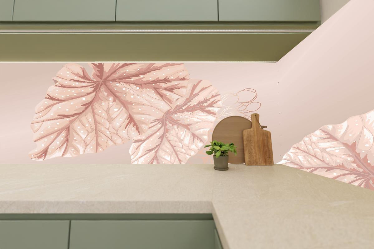 Küchenrückwand - Design Blüten Blatt Illustration Beige