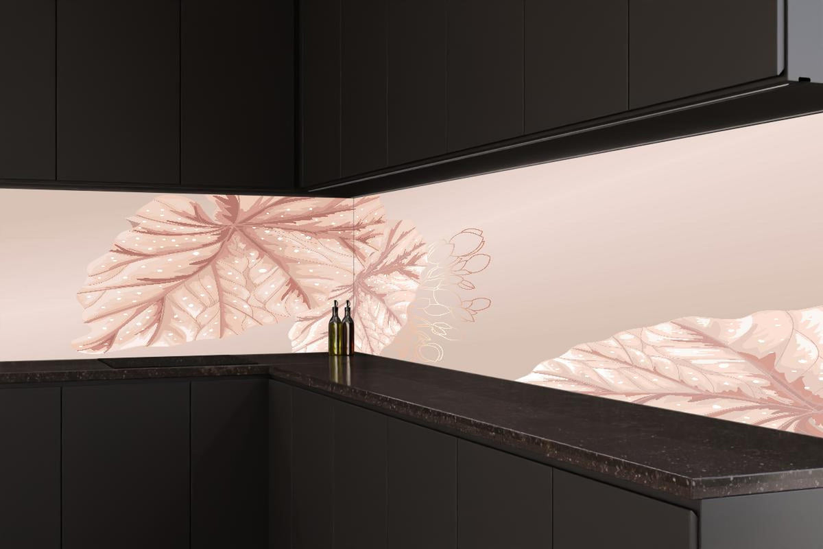 Küchenrückwand - Design Blüten Blatt Illustration Beige