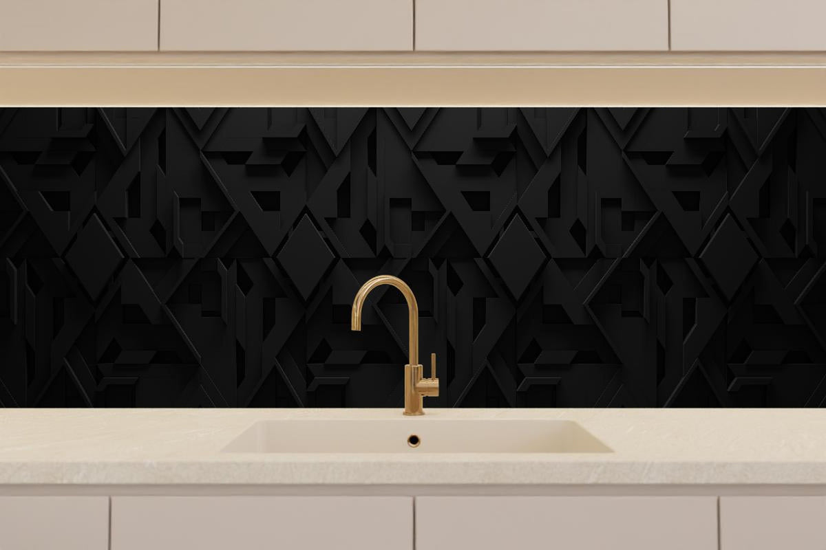 Küchenrückwand - Dunkel Schwarzer Geometrischer 3D Hintergrund