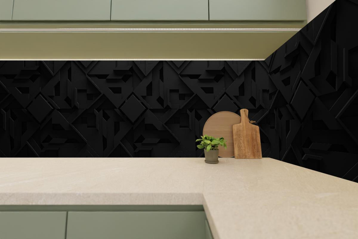 Küchenrückwand - Dunkel Schwarzer Geometrischer 3D Hintergrund