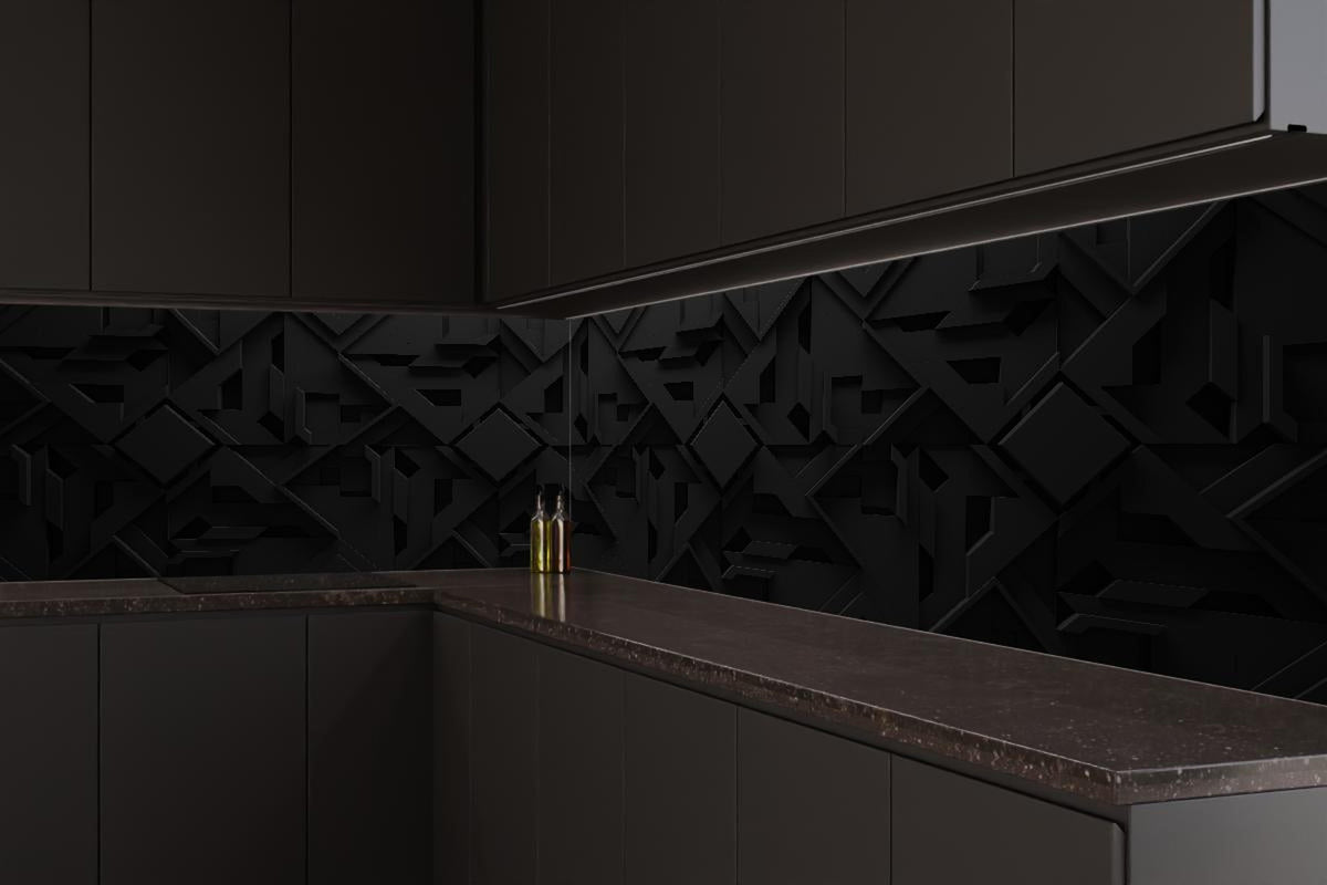 Küchenrückwand - Dunkel Schwarzer Geometrischer 3D Hintergrund
