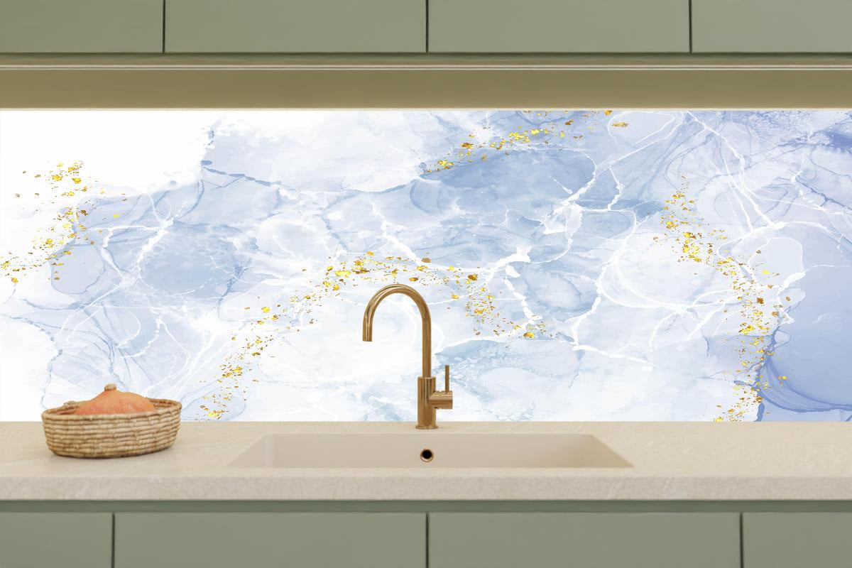 Küchenrückwand - Eisiges Blau mit Goldakzenten