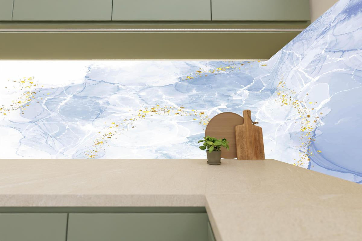 Küchenrückwand - Eisiges Blau mit Goldakzenten