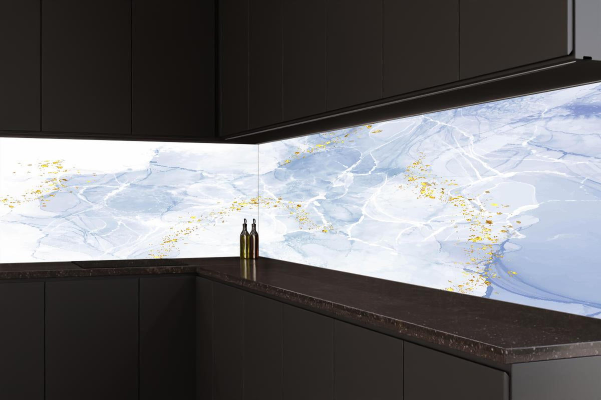 Küchenrückwand - Eisiges Blau mit Goldakzenten