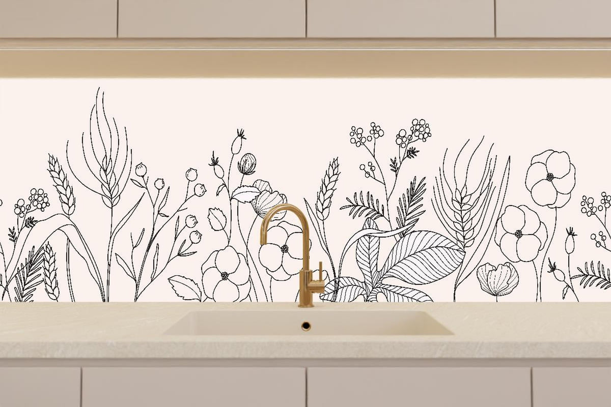 Küchenrückwand - Elegante Botanische Kunst in Graunuancen