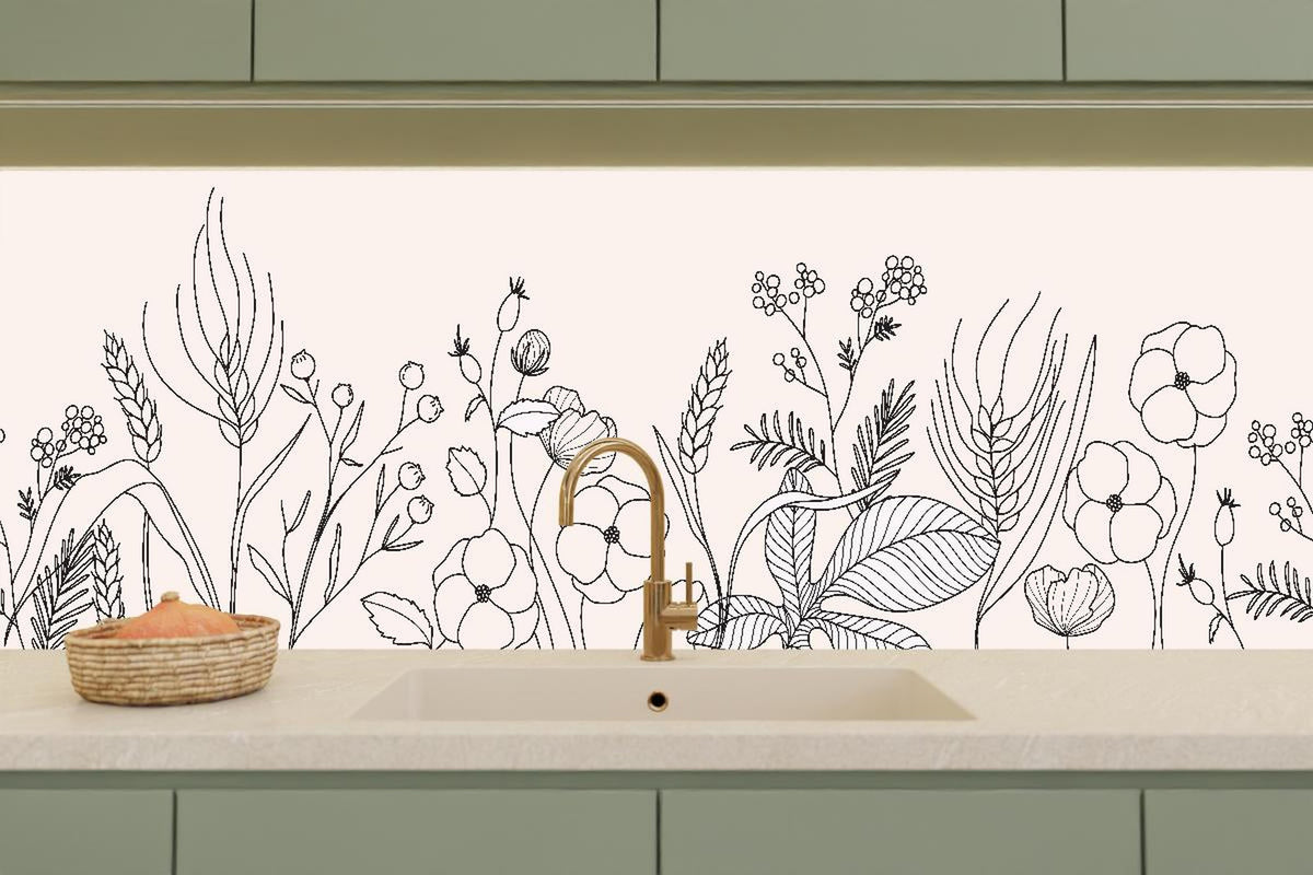 Küchenrückwand - Elegante Botanische Kunst in Graunuancen