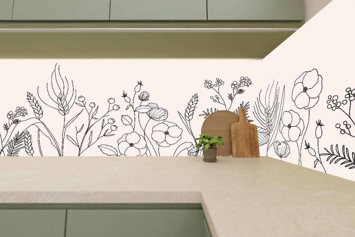 Küchenrückwand - Elegante Botanische Kunst in Graunuancen