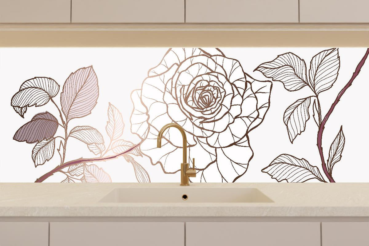 Küchenrückwand - Elegante Linienzeichnung einer Rose